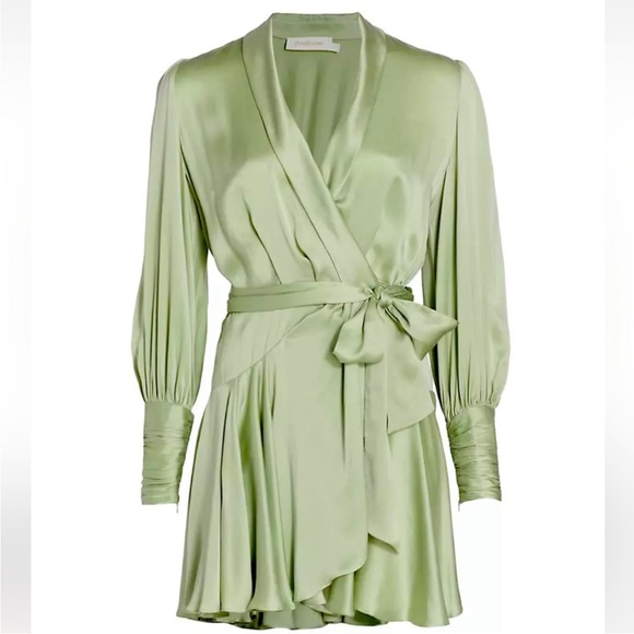 Zimmermann Silk Ruffle Wrap Dress Sage Green Size 1/ US 6 - Picture 6 of 12